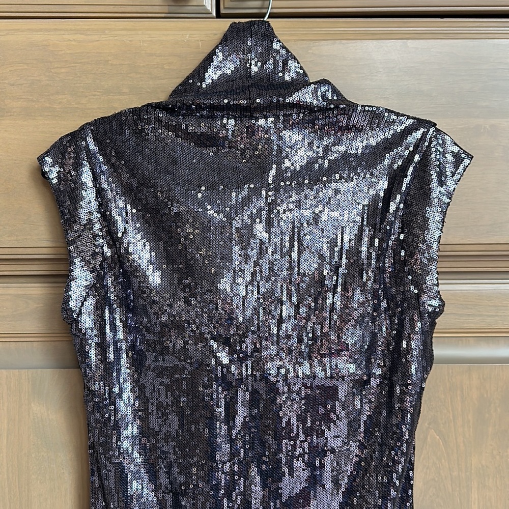NWT Patrizia Pepe sequin cowl neck cap sleeve flapper shift sheath minidress - Picture 7 of 9